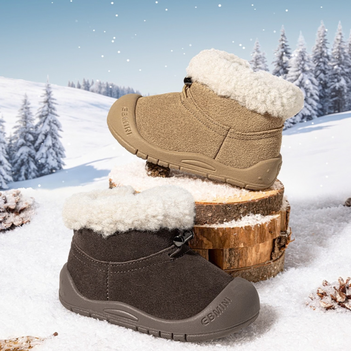 Caramel - Barefoot Winter Boot Warm Fleece - Toddler Boys Girls