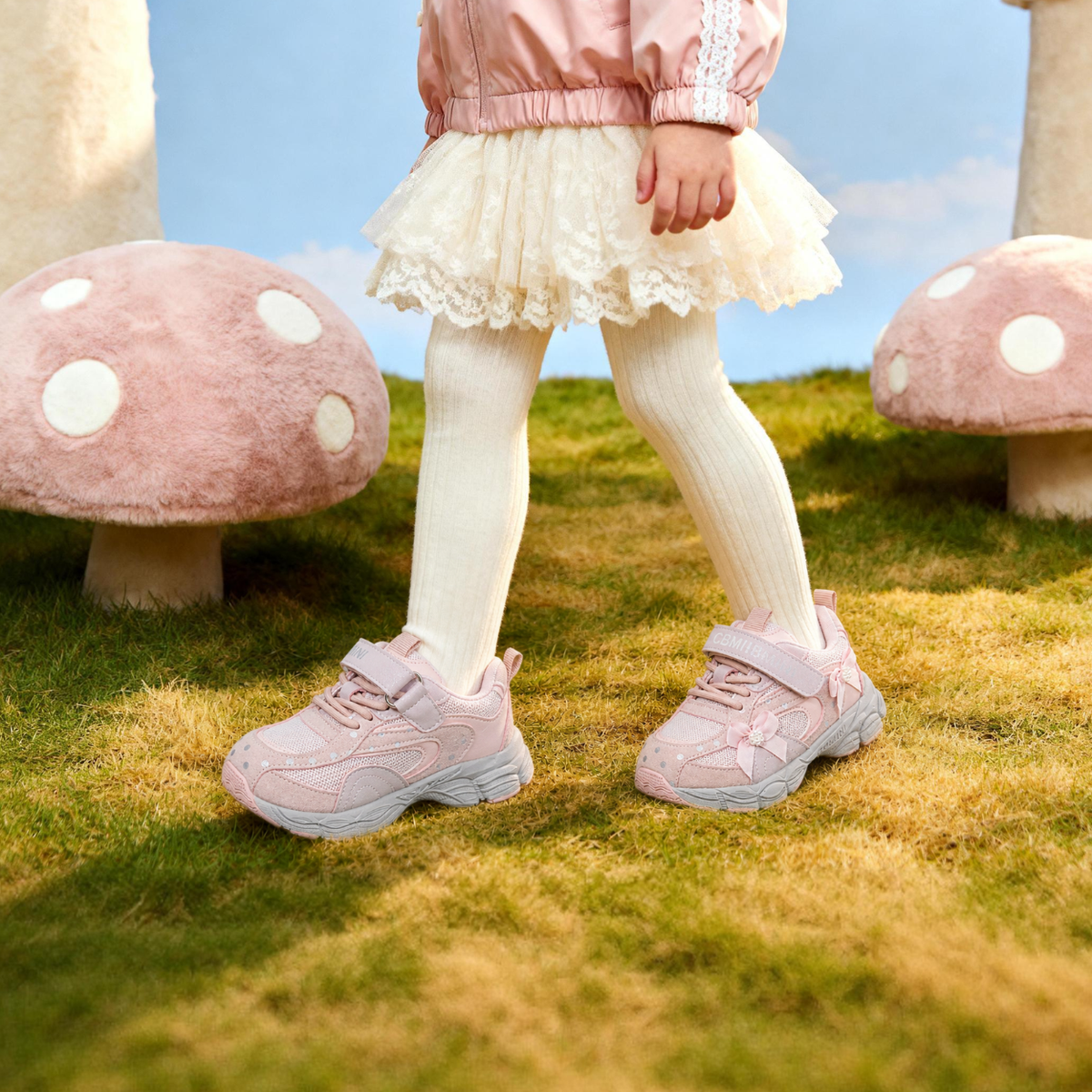 Dew - Barefoot Mesh Sneaker Bow Detail - Toddler Girls